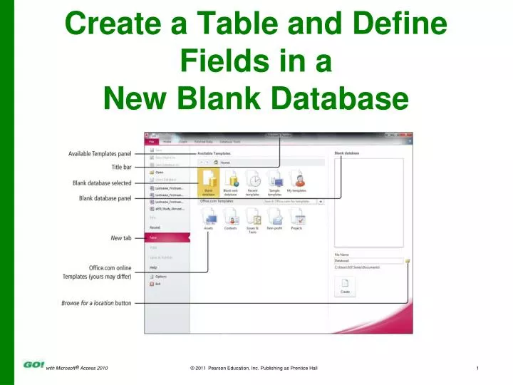 create a table and define fields in a new blank database