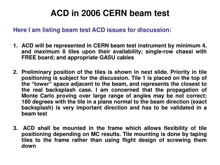 acd in 2006 cern beam test