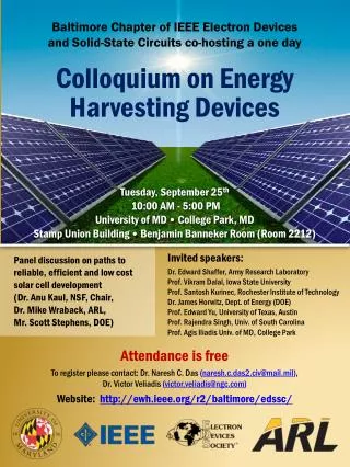 Baltimore Chapter of IEEE Electron Devices and Solid-State Circuits co-hosting a one day