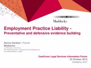 Employment Practice Liability - Preventative and defensive evidence building