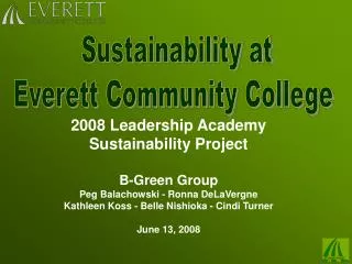 2008 Leadership Academy Sustainability Project B-Green Group Peg Balachowski - Ronna DeLaVergne