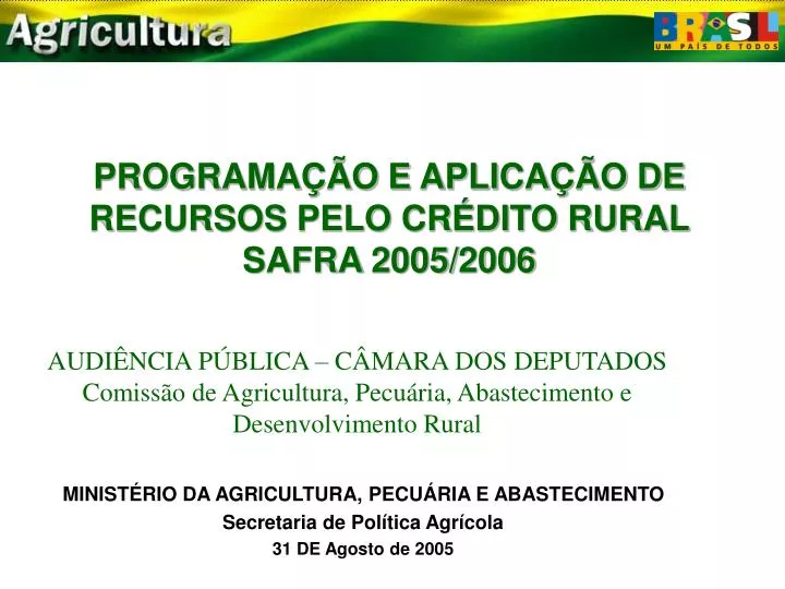 programa o e aplica o de recursos pelo cr dito rural safra 2005 2006