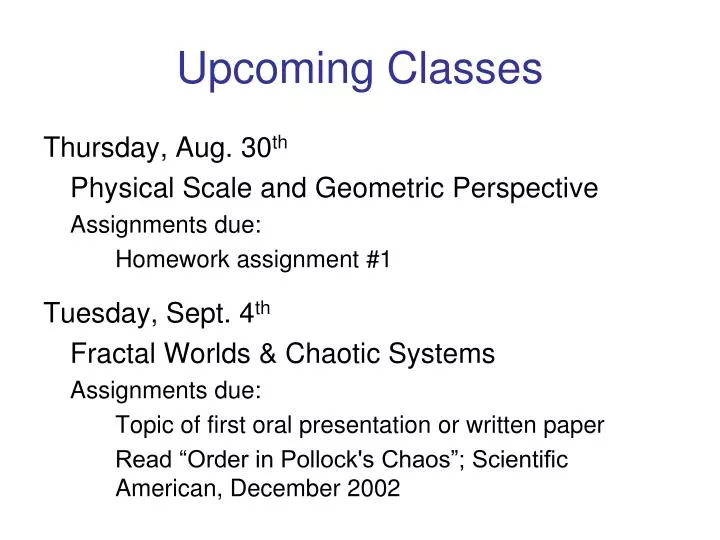 upcoming classes