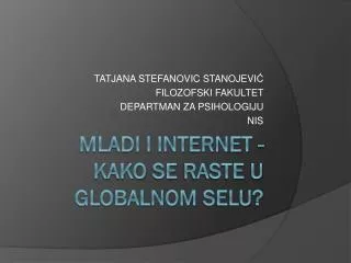 tatjana stefanovic stanojevi filozofski fakultet departman za psihologiju nis