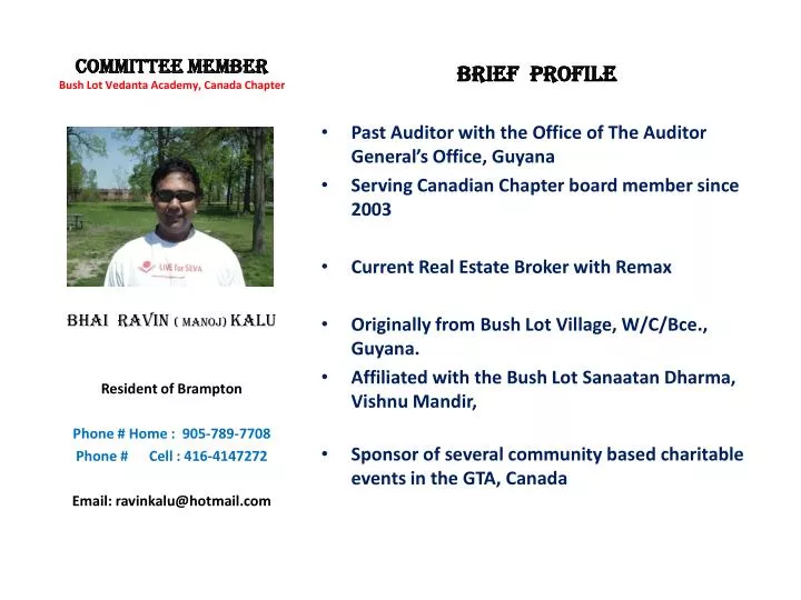 committee member bush lot vedanta academy canada chapter