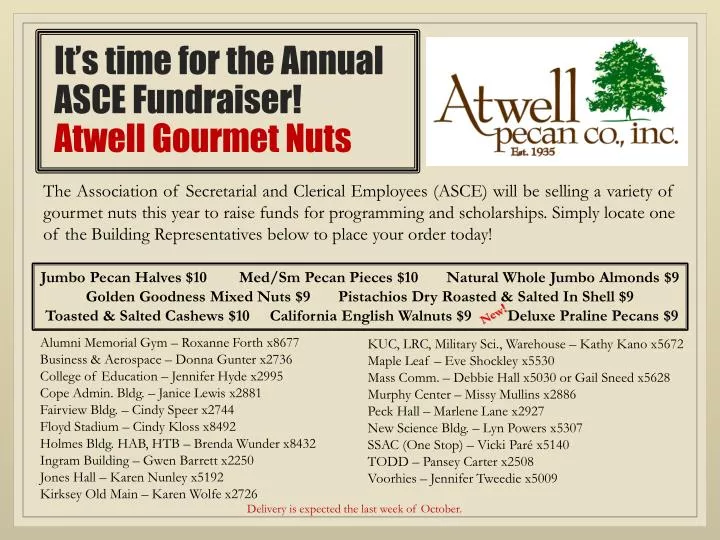 it s time for the annual asce fundraiser atwell gourmet nuts
