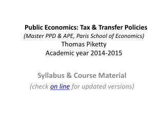 Syllabus &amp; Course Material (check on line for updated versions)