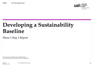 Developing a Sustainability Baseline Phase 1 Step 1 Report