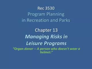 Rec 3530 Program Planning in Recreation and Parks