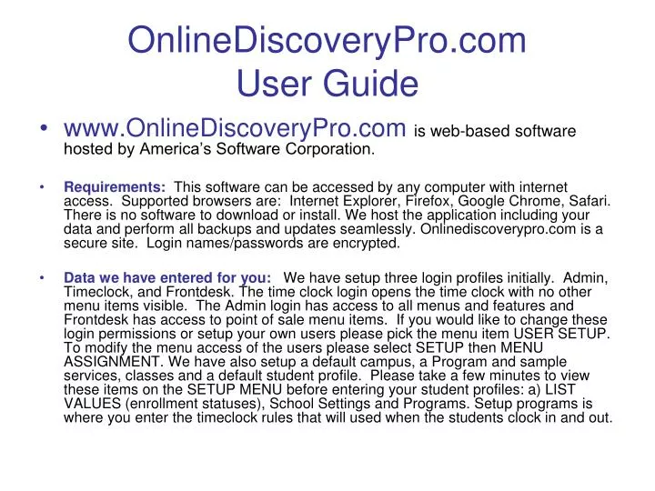 onlinediscoverypro com user guide