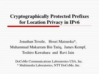 Cryptographically Protected Prefixes for Location Privacy in IPv6