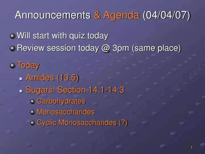 announcements agenda 04 04 07