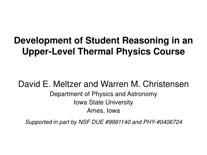 development of student reasoning in an upper level thermal physics course