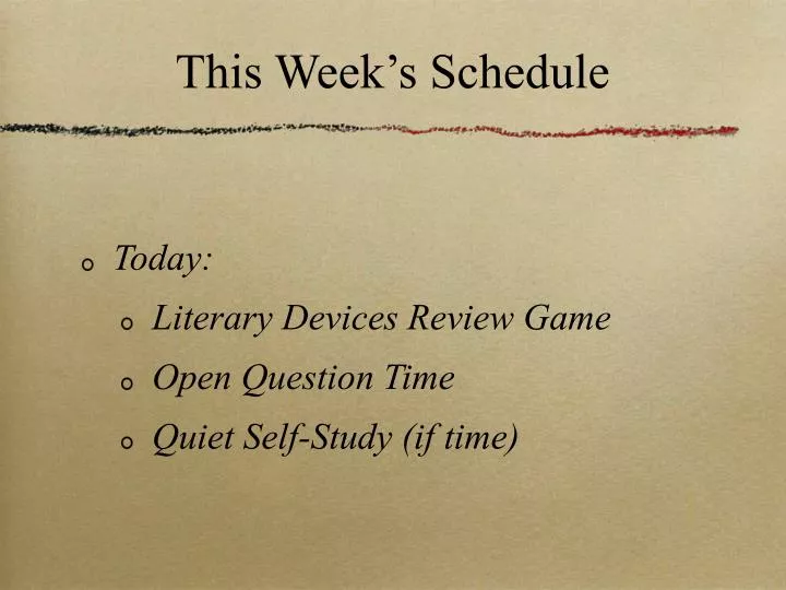 this week s schedule
