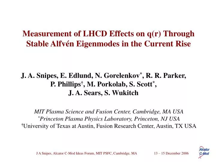measurement of lhcd effects on q r through stable alfv n eigenmodes in the current rise