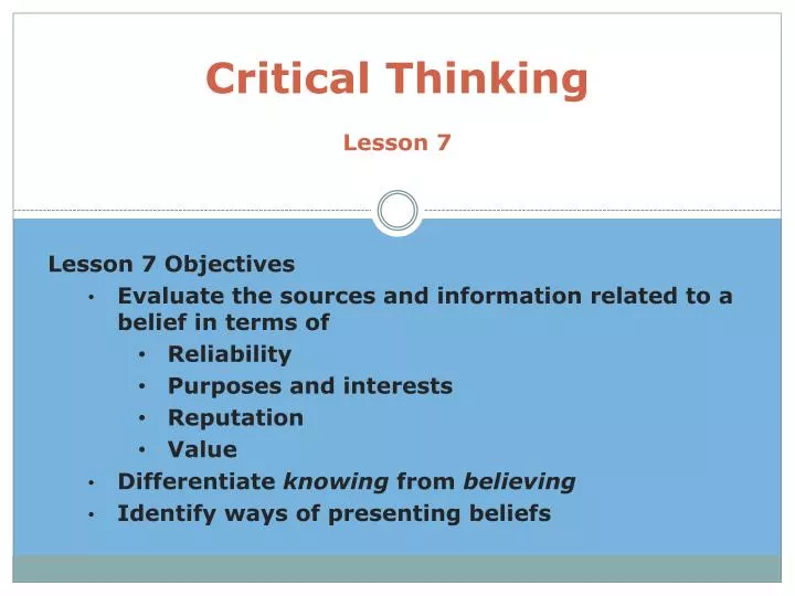 critical thinking lesson 7