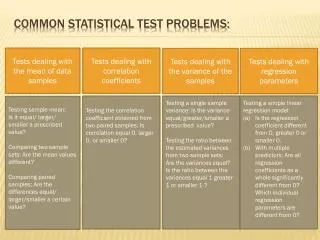 Common statistical Test Problems: