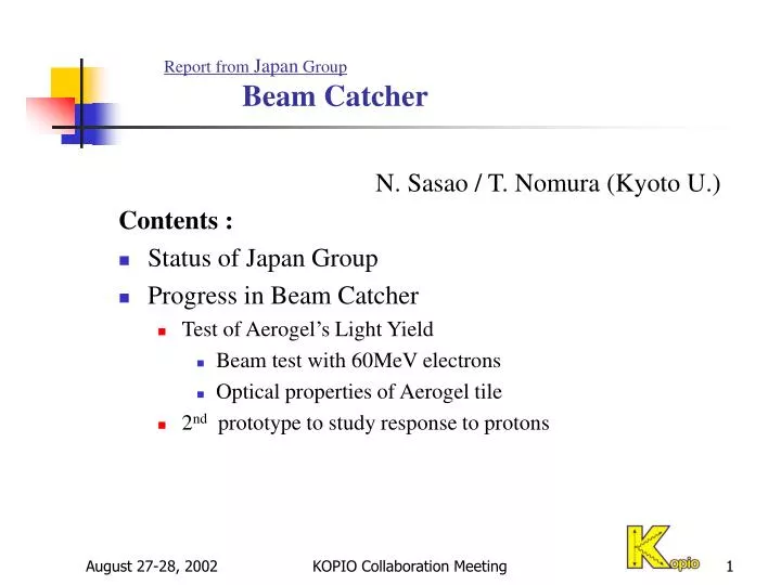 report from japan group beam catcher