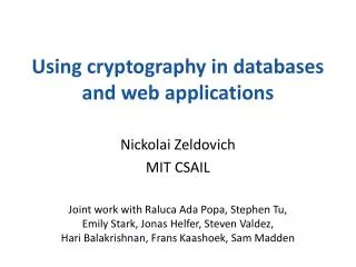 Using cryptography in databases and web applications