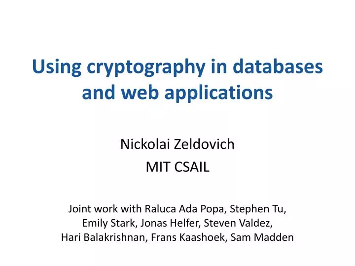 using cryptography in databases and web applications