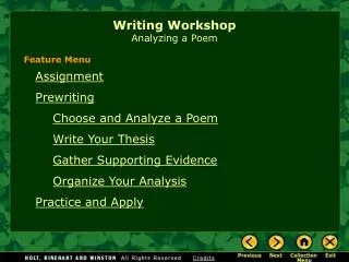 Writing Workshop Analyzing a Poem