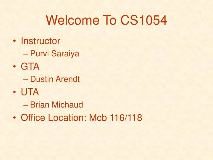 welcome to cs1054