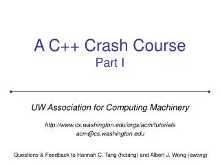 A C++ Crash Course Part I