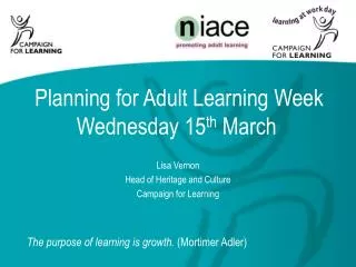Planning for Adult Learning Week Wednesday 15 th March