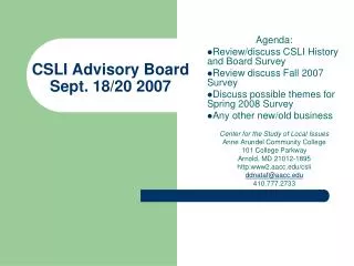 CSLI Advisory Board Sept. 18/20 2007