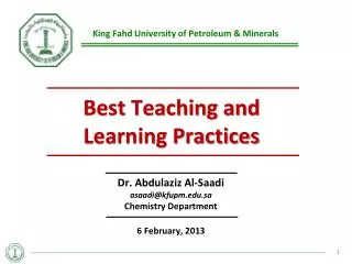 Best Teaching and Learning Practices