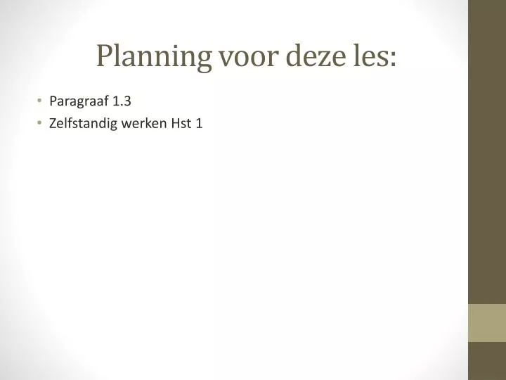 planning voor deze les