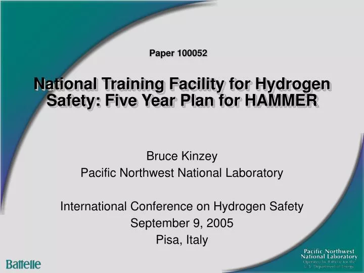 national training facility for hydrogen safety five year plan for hammer