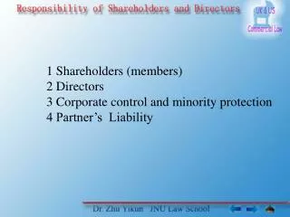 1 Shareholders (members) 2 Directors 3 Corporate control and minority protection