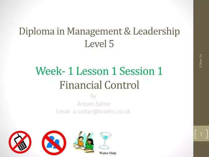 diploma in management leadership level 5 week 1 lesson 1 session 1 financial control
