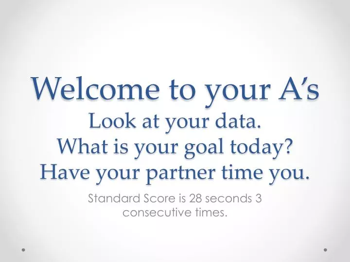 welcome to your a s look at your data what is your goal today have your partner time you