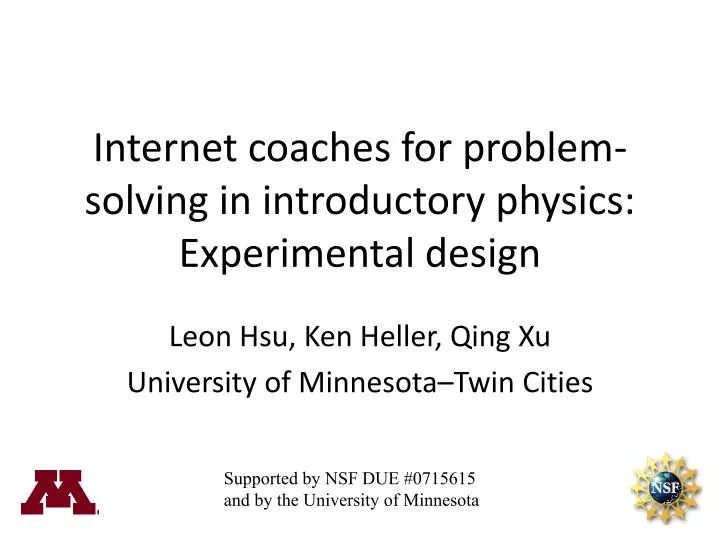 internet coaches for problem solving in introductory physics experimental design