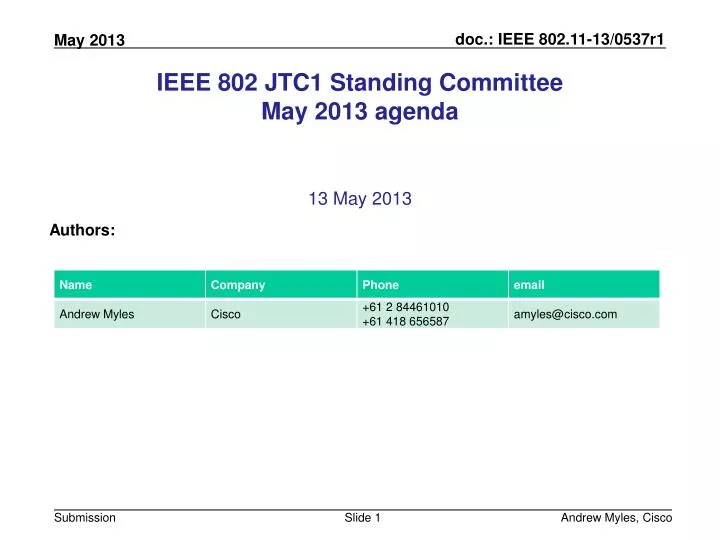 ieee 802 jtc1 standing committee may 2013 agenda