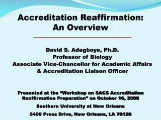 Accreditation Reaffirmation: An Overview
