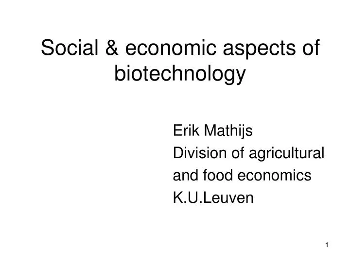 social economic aspects of biotechnology