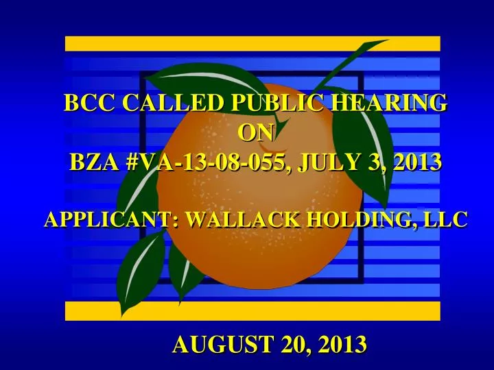 bcc called public hearing on bza va 13 08 055 july 3 2013 applicant wallack holding llc