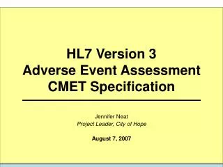 HL7 Version 3 Adverse Event Assessment CMET Specification