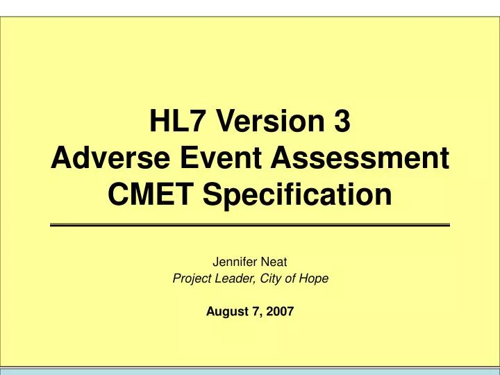 hl7 version 3 adverse event assessment cmet specification