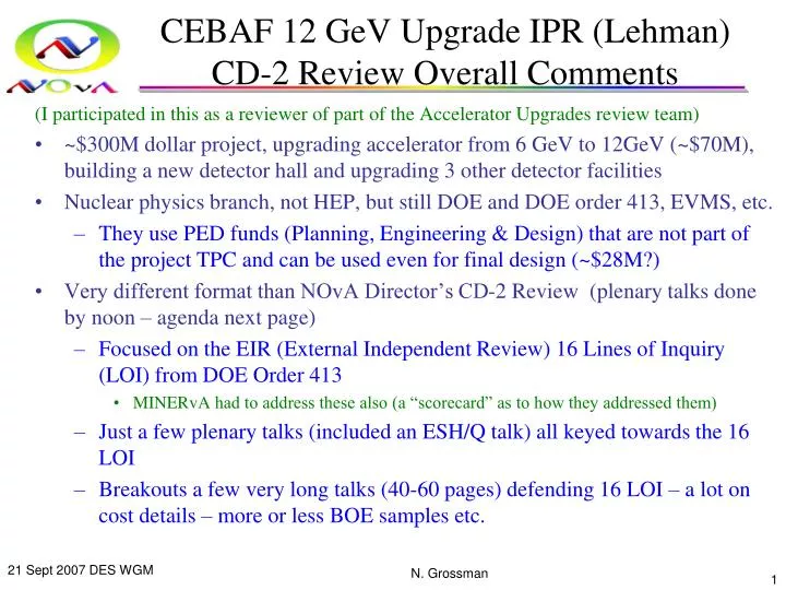 cebaf 12 gev upgrade ipr lehman cd 2 review overall comments