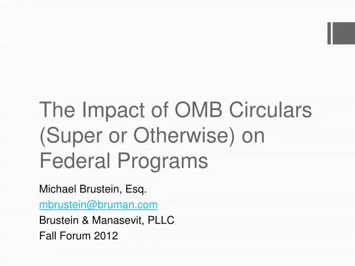 the impact of omb circulars super or otherwise on federal programs