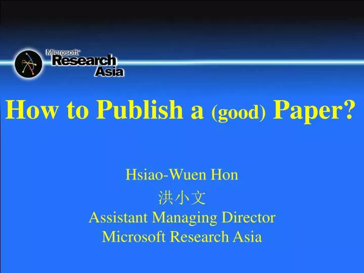 hsiao wuen hon assistant managing director microsoft research asia
