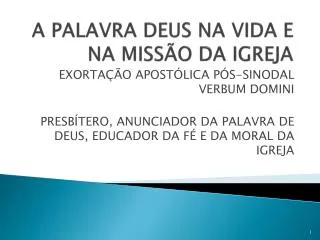 a palavra deus na vida e na miss o da igreja