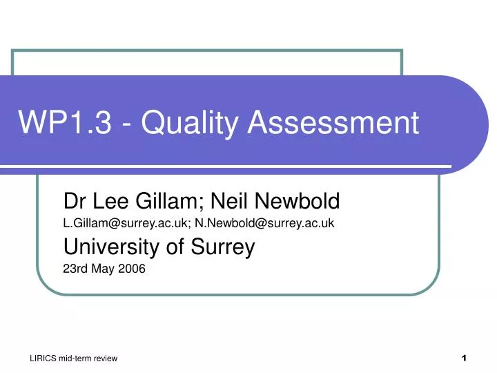 wp1 3 quality assessment