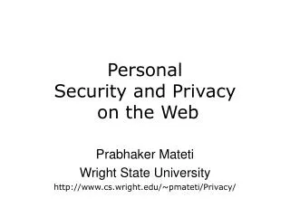 Personal Security and Privacy on the Web