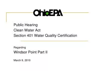 Public Hearing Clean Water Act Section 401 Water Quality Certification Regarding