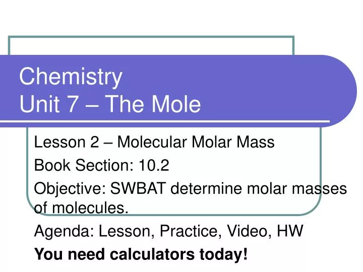 chemistry unit 7 the mole